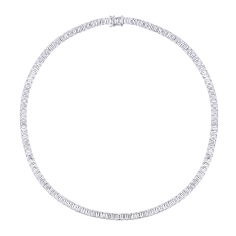 Emerald Cut Diamond Tennis Necklace in 18ct White Gold