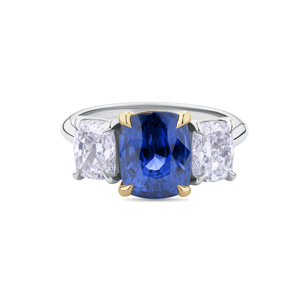Blue Ceylon Sapphire and Diamond Trilogy Ring