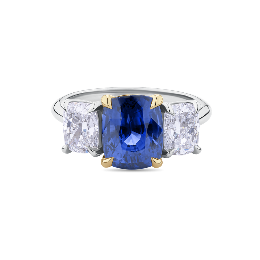 Blue Ceylon Sapphire and Diamond Trilogy Ring