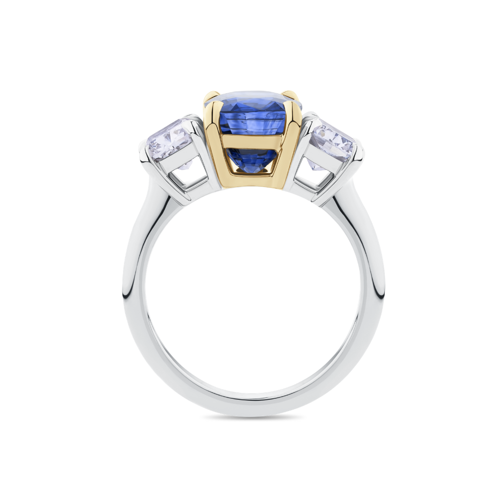 Blue Ceylon Sapphire and Diamond Trilogy Ring
