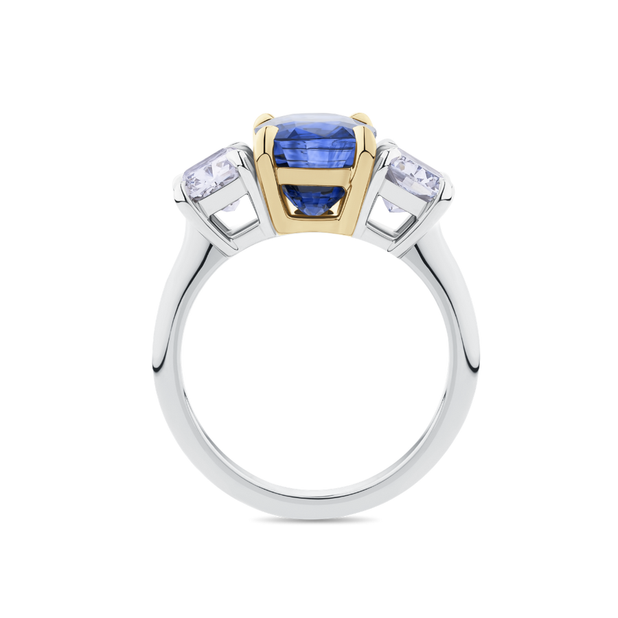 Blue Ceylon Sapphire and Diamond Trilogy Ring