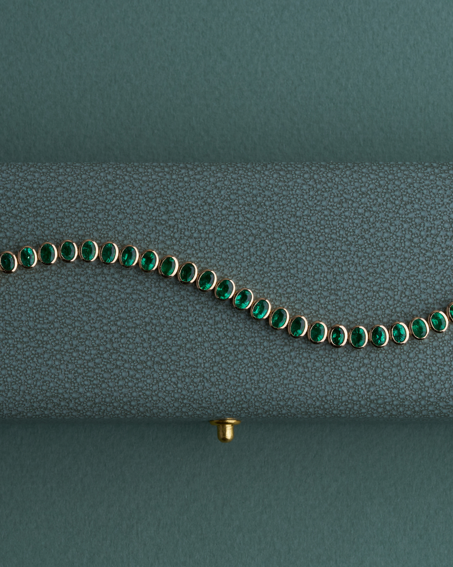 6.54ct Bezel Set Green Emerald Tennis Bracelet