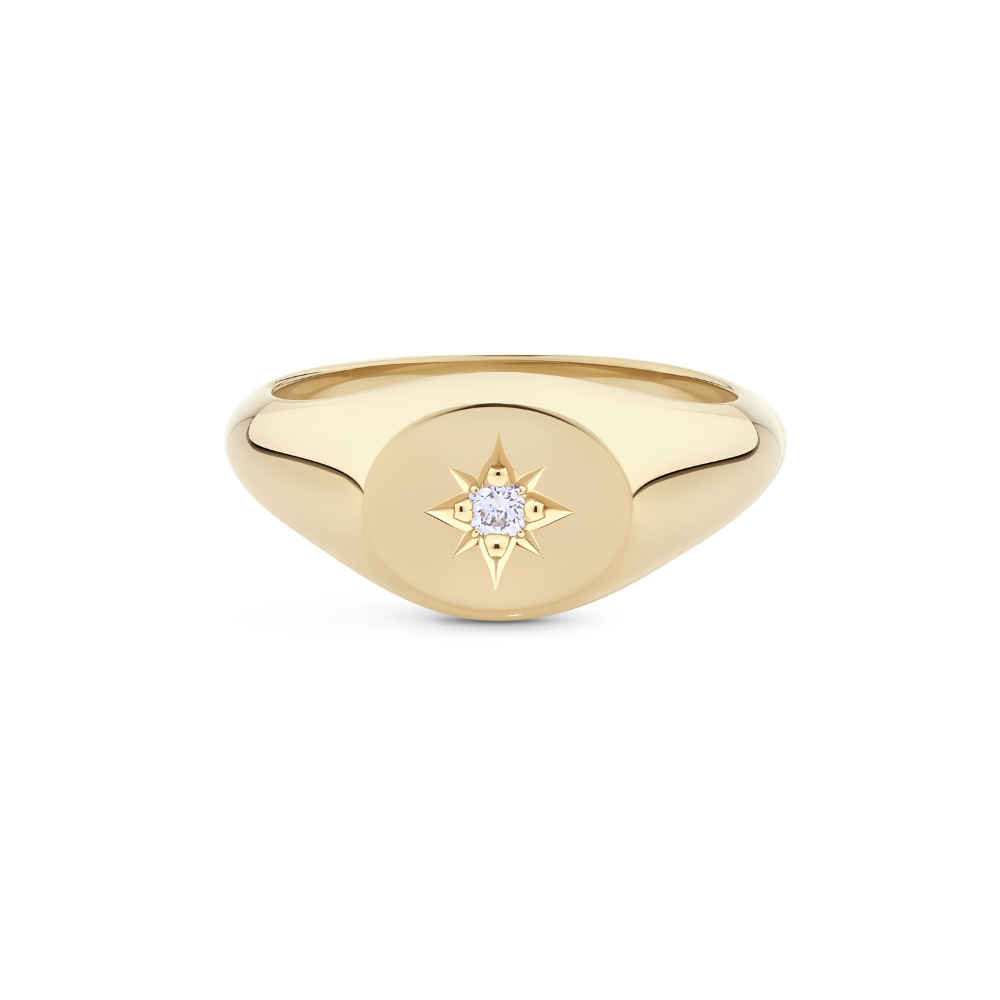 Star Diamond Signet Ring in 18ct Yellow Gold