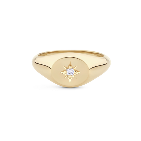 Star Diamond Signet Ring in 18ct Yellow Gold