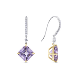 Asscher Cut Amethyst and Diamond Drop Earrings