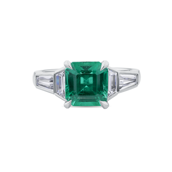 Green Asscher Cut Emerald and Diamond Ring