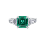Green Asscher Cut Emerald and Diamond Ring