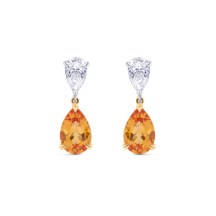 Garnet and Diamond Drop Earrings in 18ct Gold