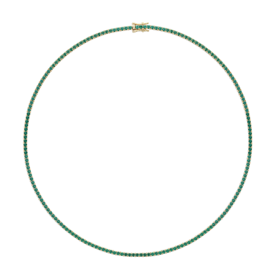 Green Emerald Tennis Necklace in 18ct Yellow Gold