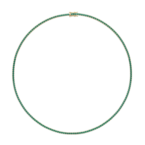 Green Emerald Tennis Necklace in 18ct Yellow Gold