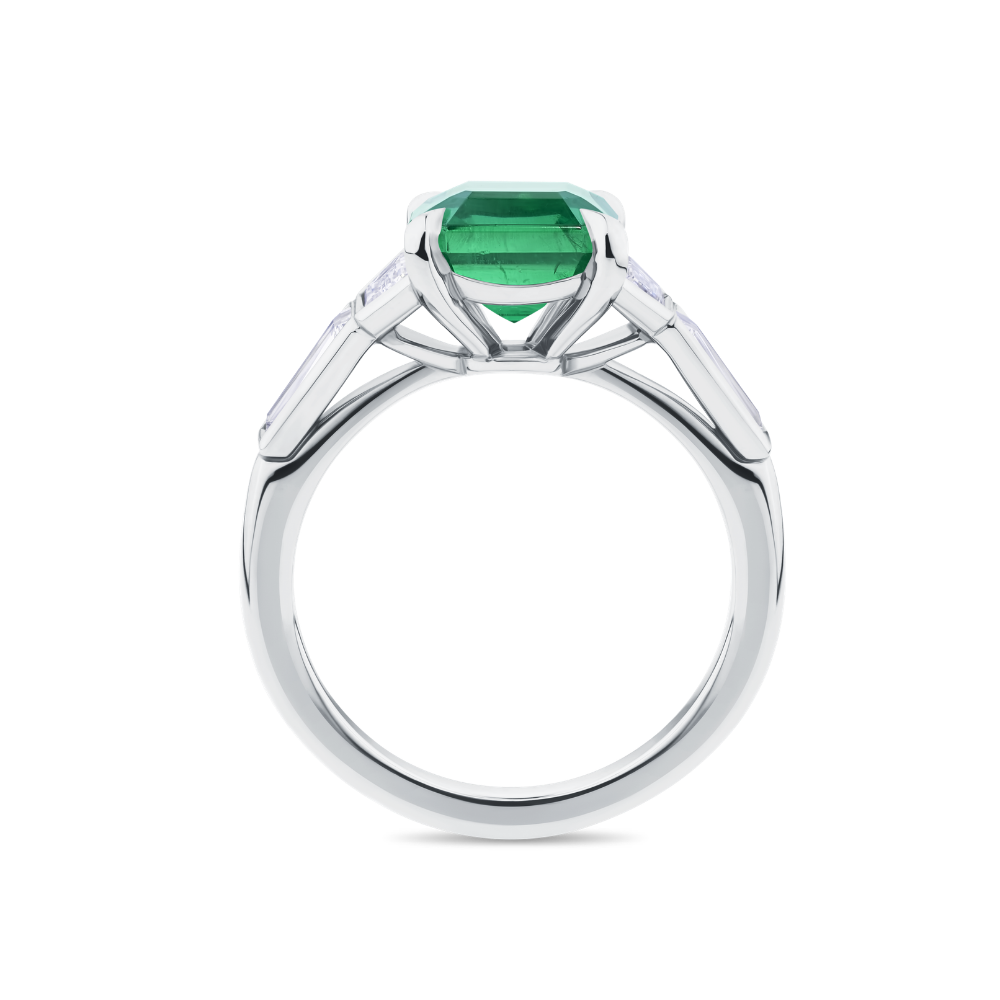 Green Asscher Cut Emerald and Diamond Ring