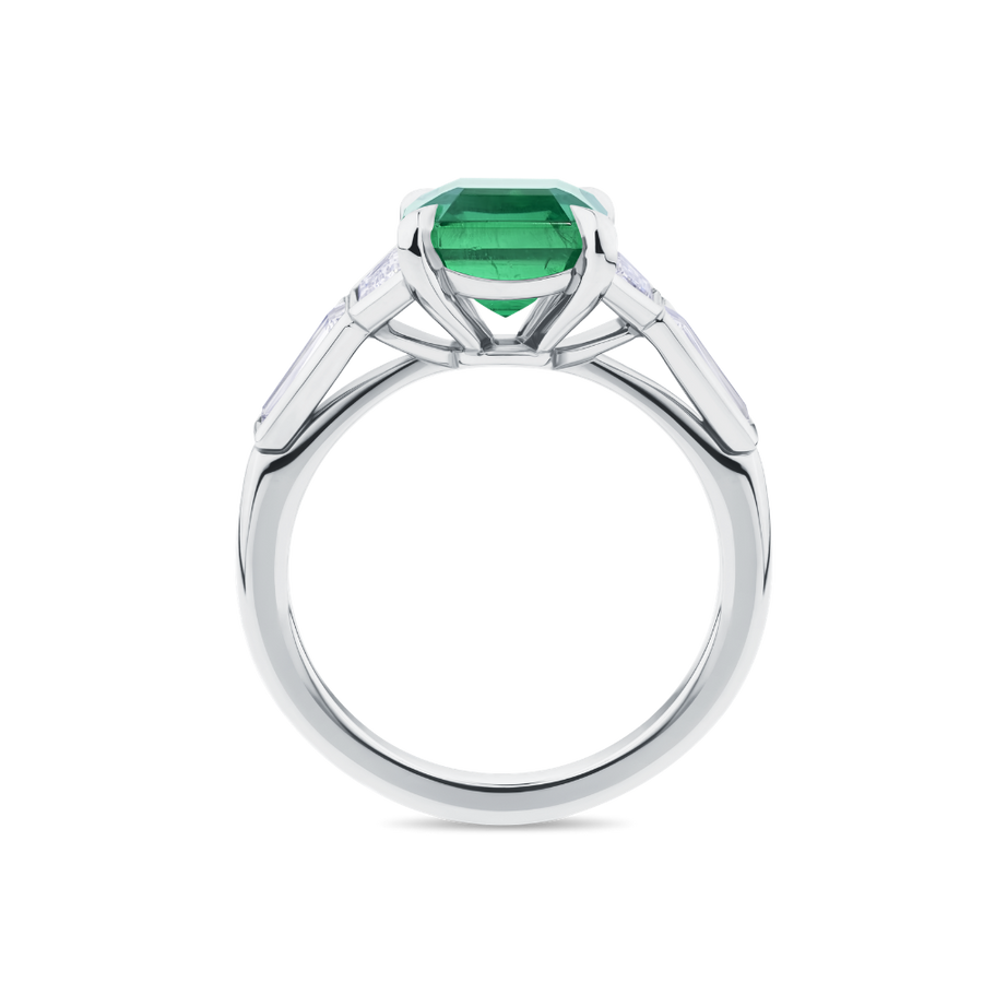 Green Asscher Cut Emerald and Diamond Ring