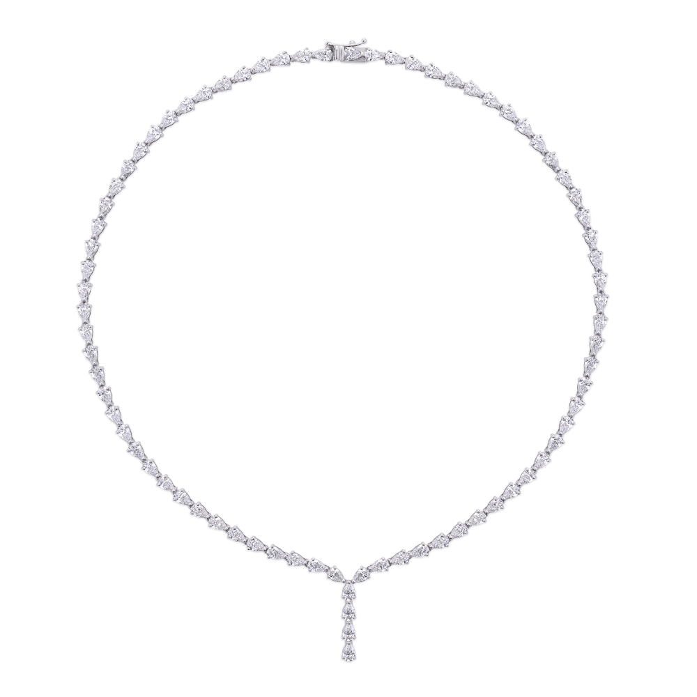 15.27ct Pear Cut Diamond Drop Tennis Necklace in 18ct Gold