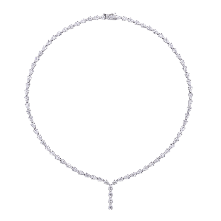 15.27ct Pear Cut Diamond Drop Tennis Necklace in 18ct Gold
