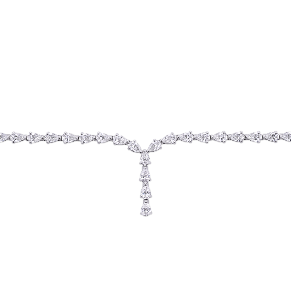 15.27ct Pear Cut Diamond Drop Tennis Necklace in 18ct Gold
