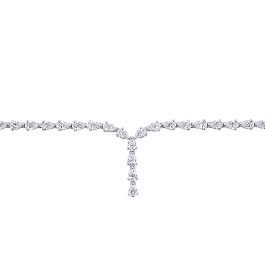 15.27ct Pear Cut Diamond Drop Tennis Necklace in 18ct Gold