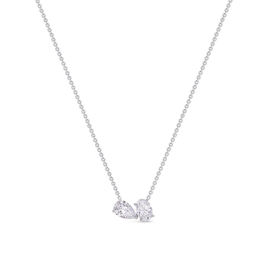 Toi et Moi Diamond Pendant Necklace in 18ct White Gold