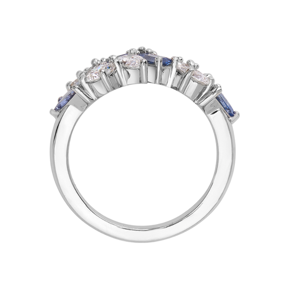 Blue Sapphire and Diamond Cluster Band