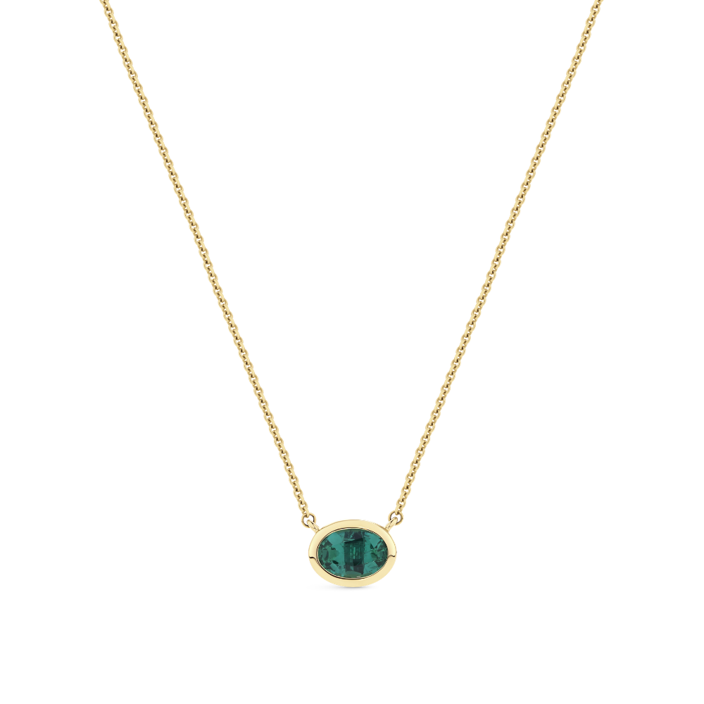 Emerald Bezel Pendant Necklace in 18ct Yellow Gold