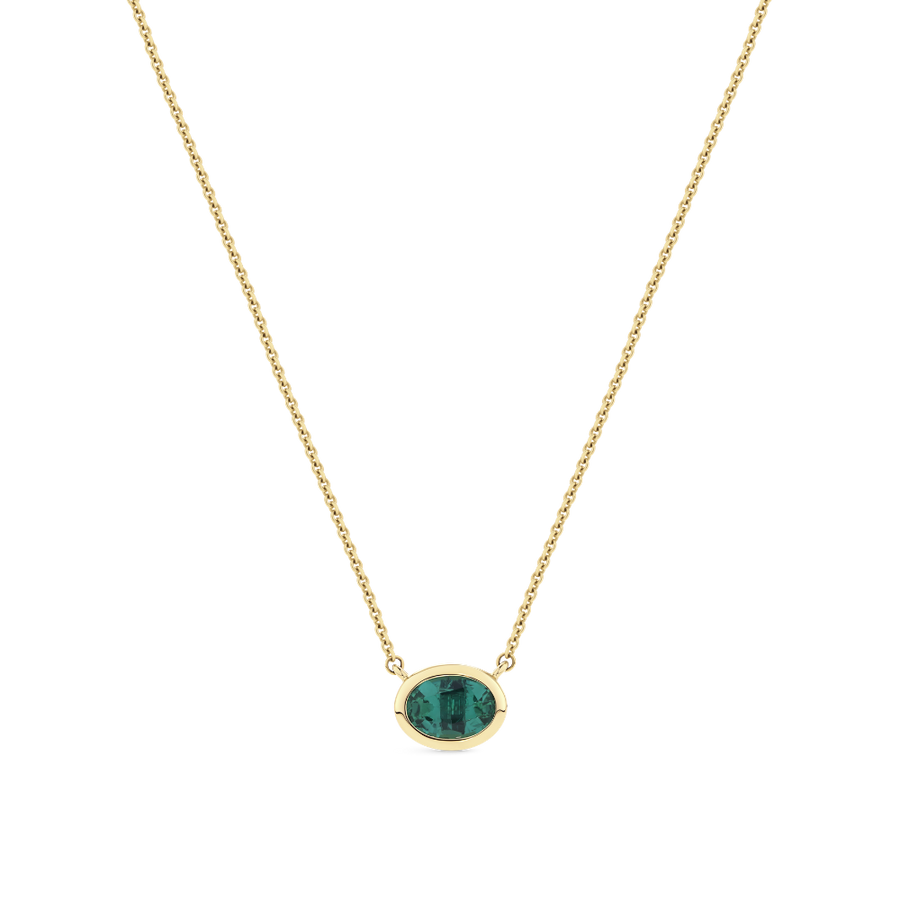 Emerald Bezel Pendant Necklace in 18ct Yellow Gold