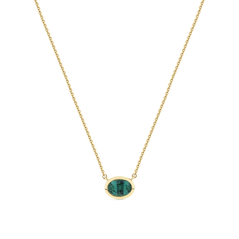 Emerald Bezel Pendant Necklace in 18ct Yellow Gold