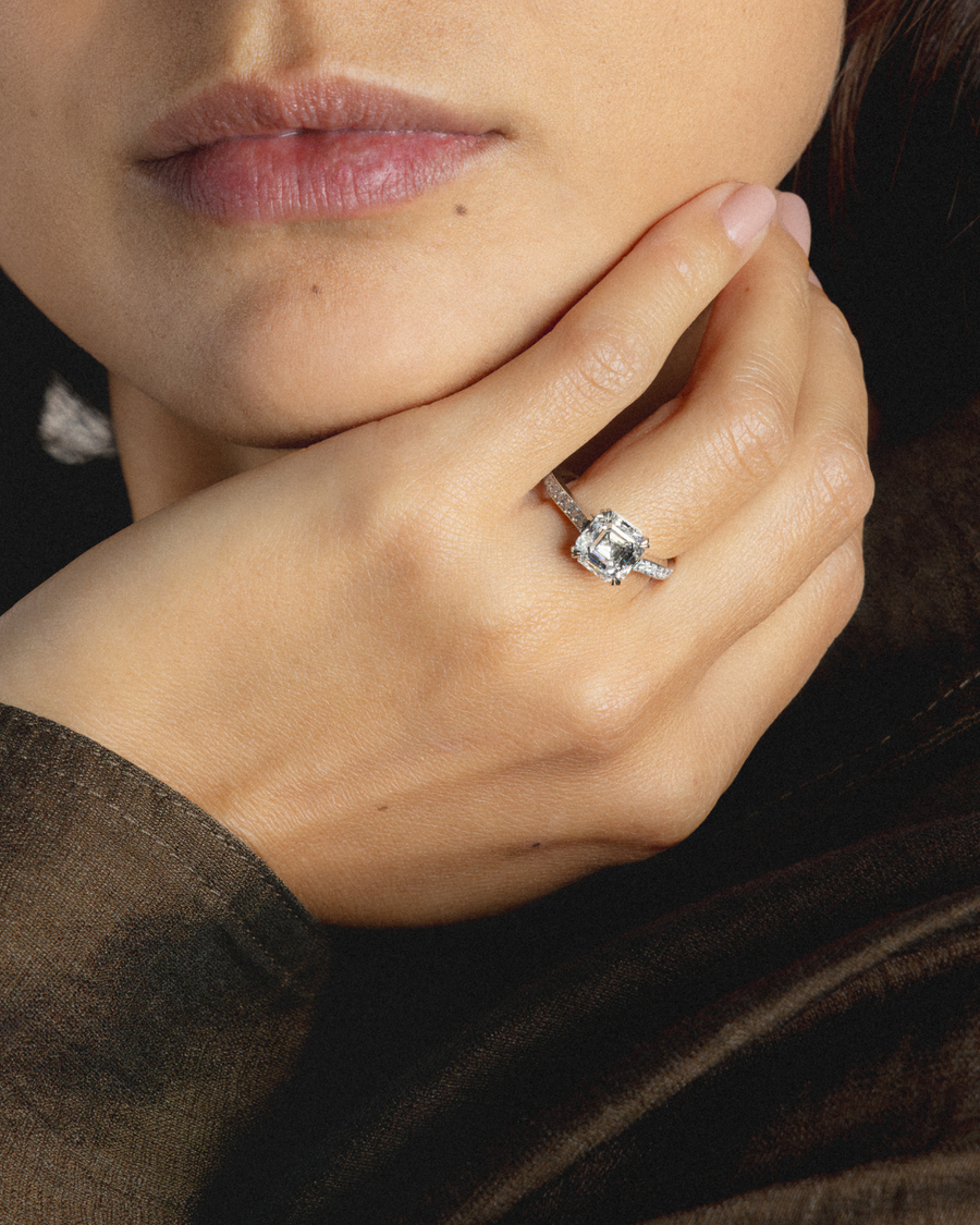 Asscher Cut Diamond Engagement Ring in Platinum