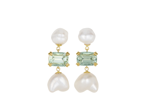 Keshi Pearl and Mint Green Tourmaline Earrings