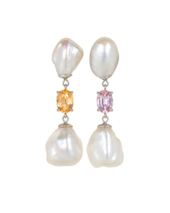 Sapphire and Keshi Pearl Trio Earrings