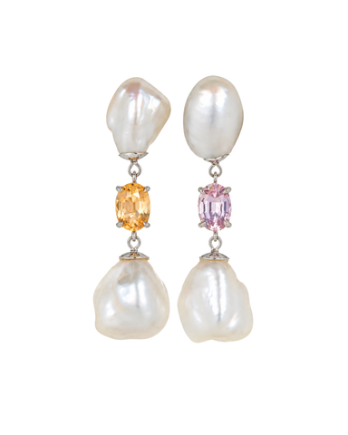 Sapphire and Keshi Pearl Trio Earrings