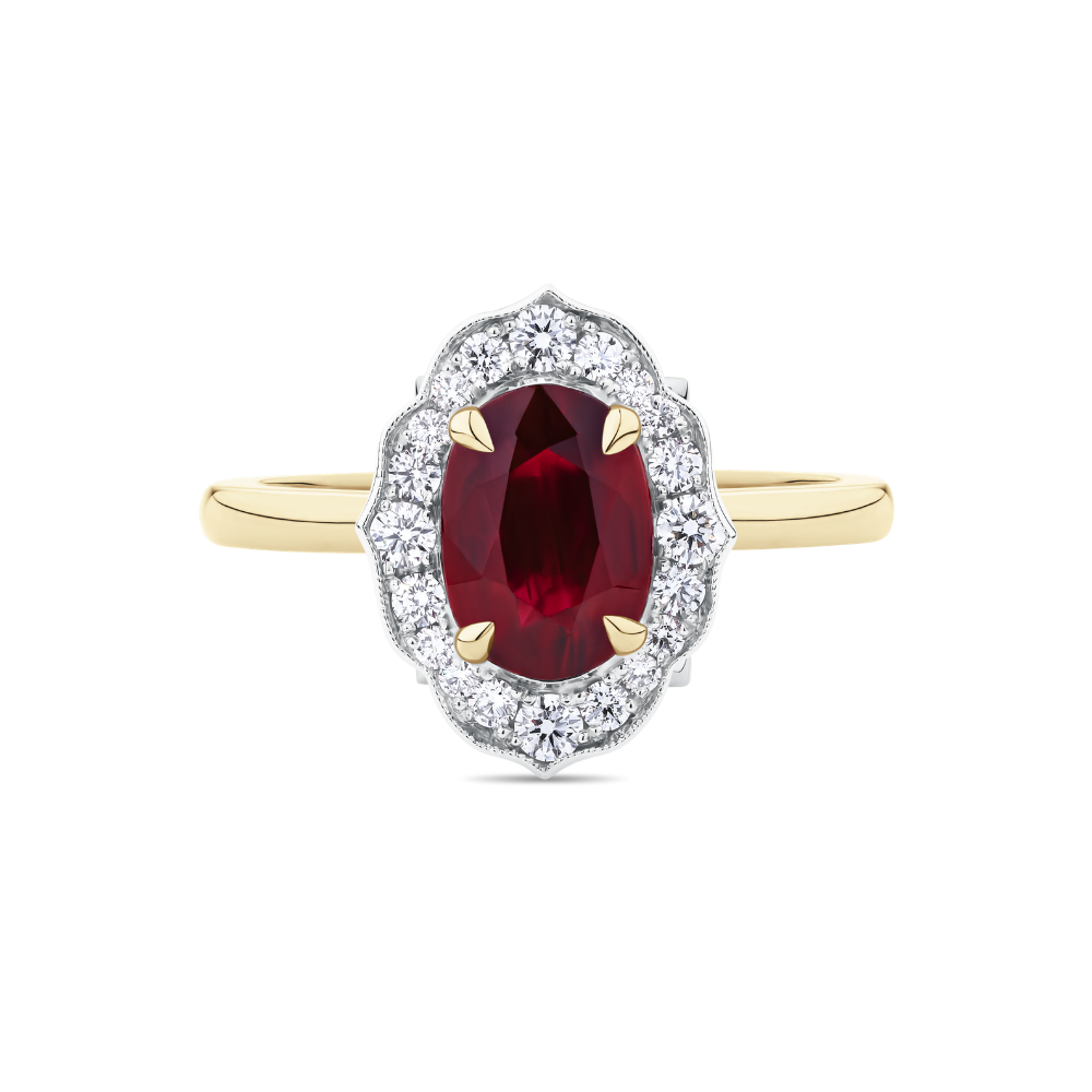 Antique Style Ruby and Diamond Ring in 18ct Yellow Gold