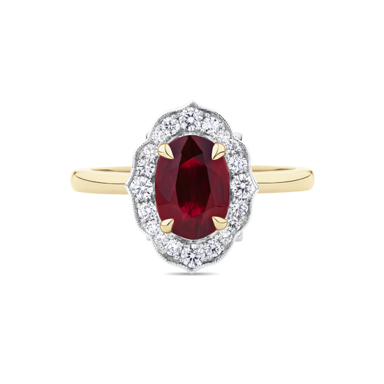 Antique Style Ruby and Diamond Ring in 18ct Yellow Gold