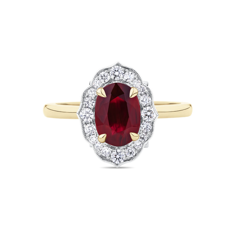 Antique Style Ruby and Diamond Ring in 18ct Yellow Gold