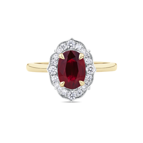 Antique Style Ruby and Diamond Ring in 18ct Yellow Gold