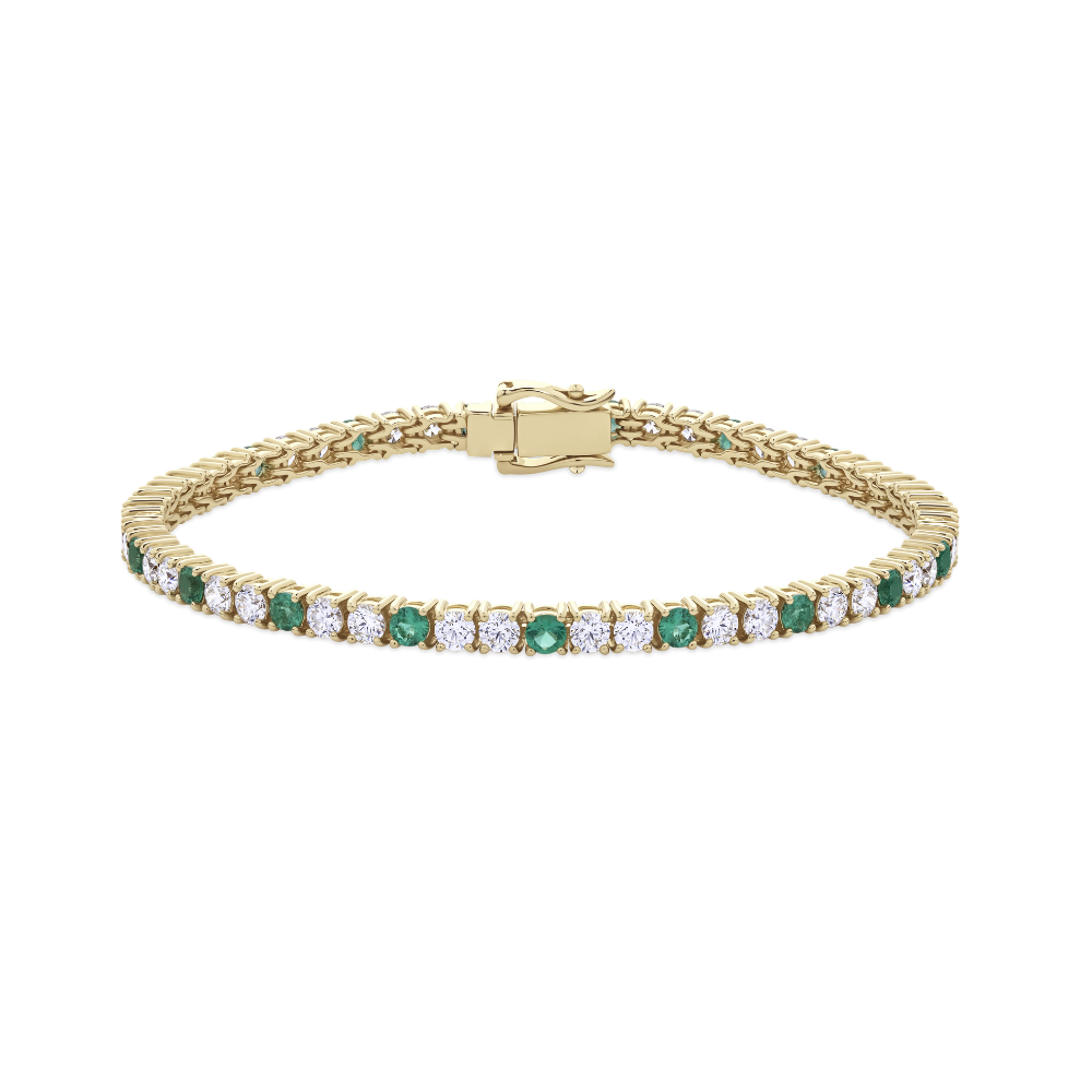 Emerald and Diamond Tennis Bracelet in 18ct Yellow Gold