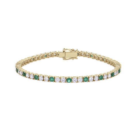 Emerald and Diamond Tennis Bracelet in 18ct Yellow Gold