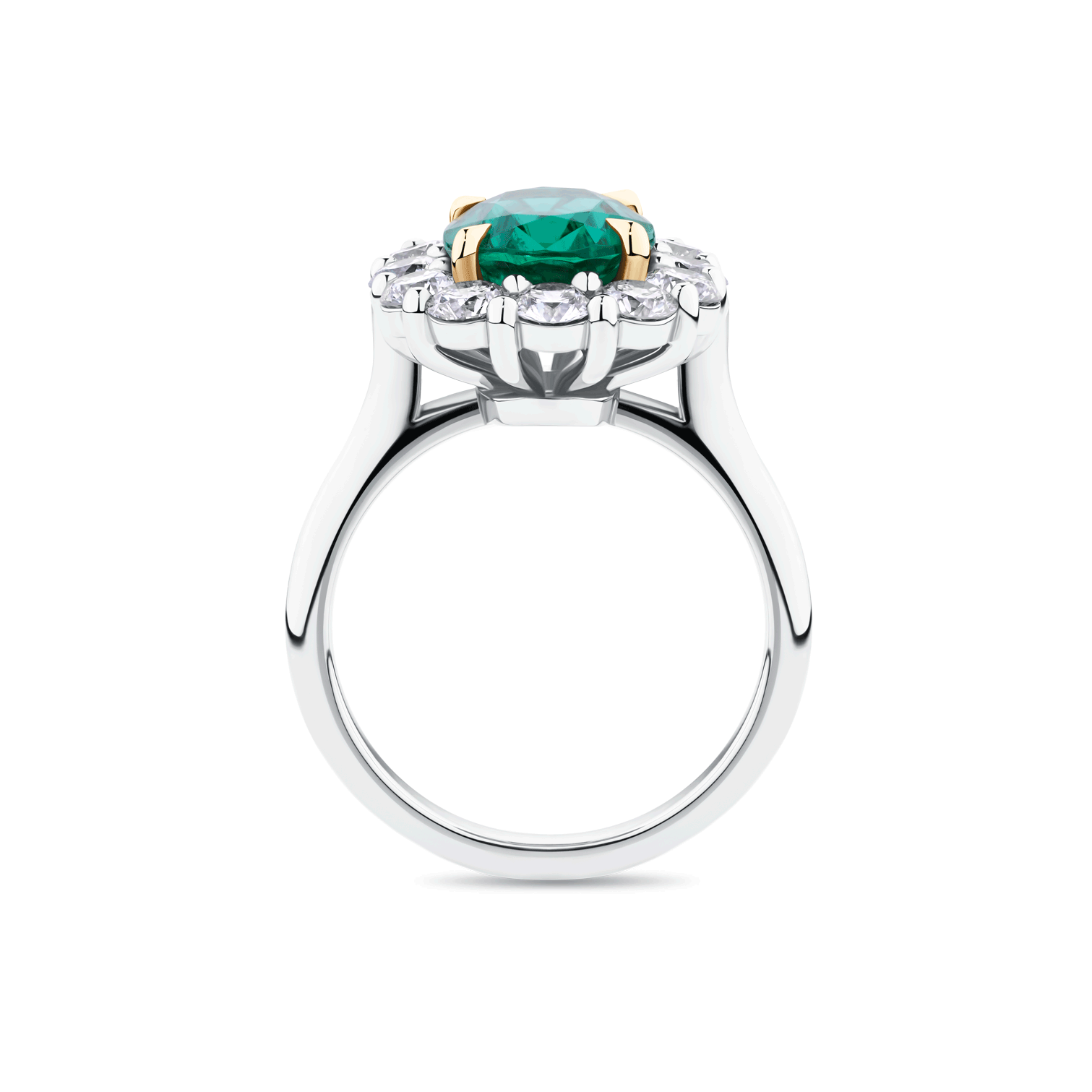Oval Cut Emerald and Diamond Cluster Ring