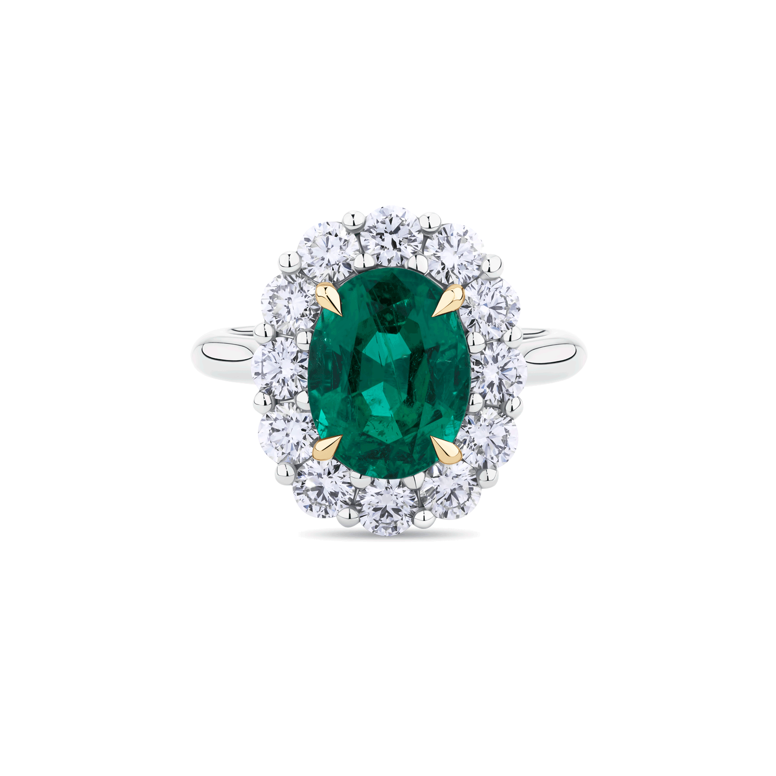 Oval Cut Emerald and Diamond Cluster Ring
