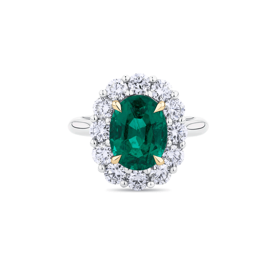 Oval Cut Emerald and Diamond Cluster Ring