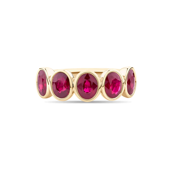Oval Ruby Bezel Set Eternity Ring in 18ct Yellow Gold
