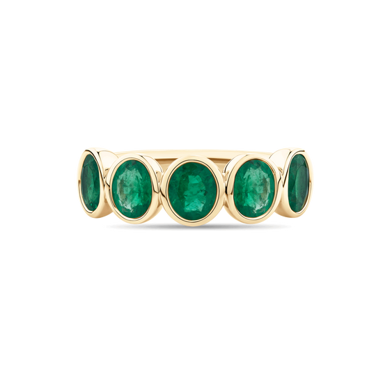 Petite Oval Cut Green Emerald Bezel Ring in 18ct Gold