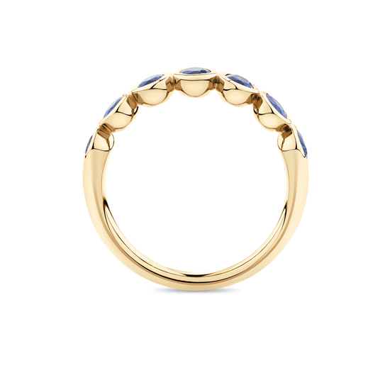 Petite Oval Cut Blue Sapphire Bezel Ring In 18ct Gold