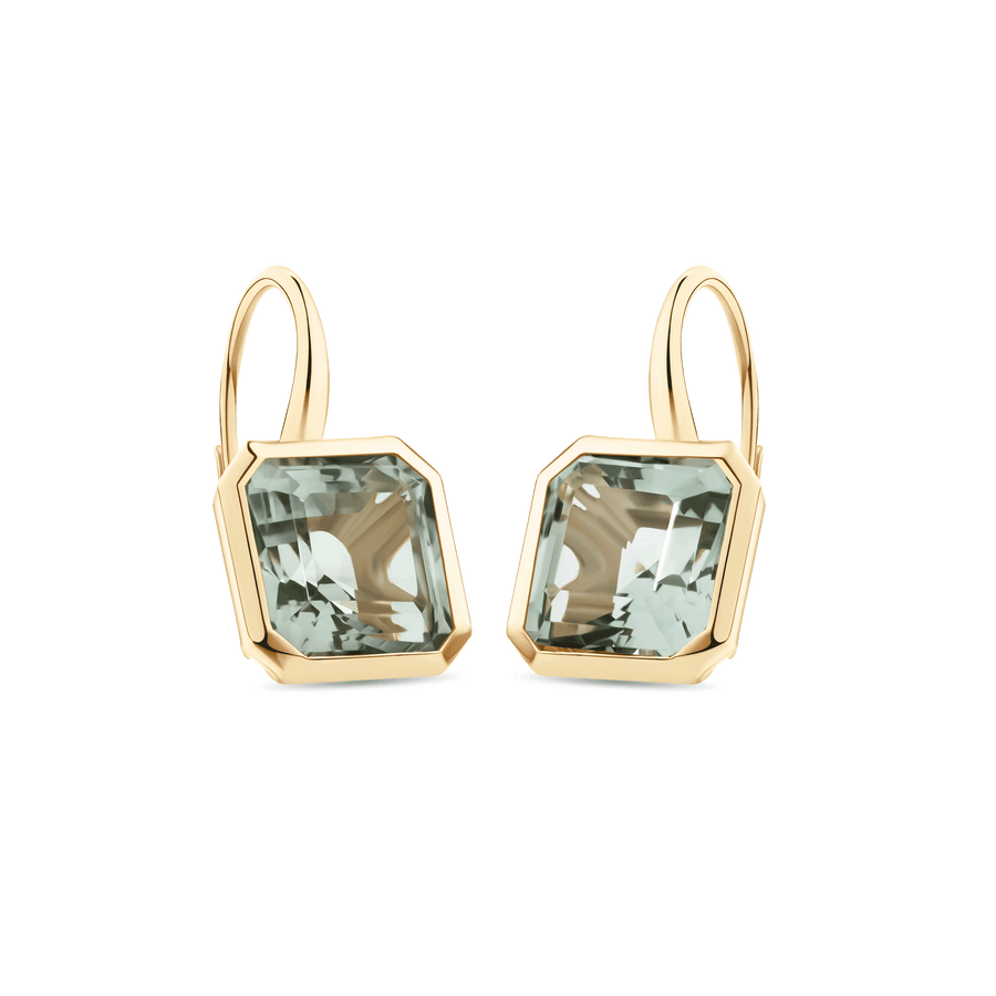 Green Amethyst Bezel Drop Earrings in 18ct Gold