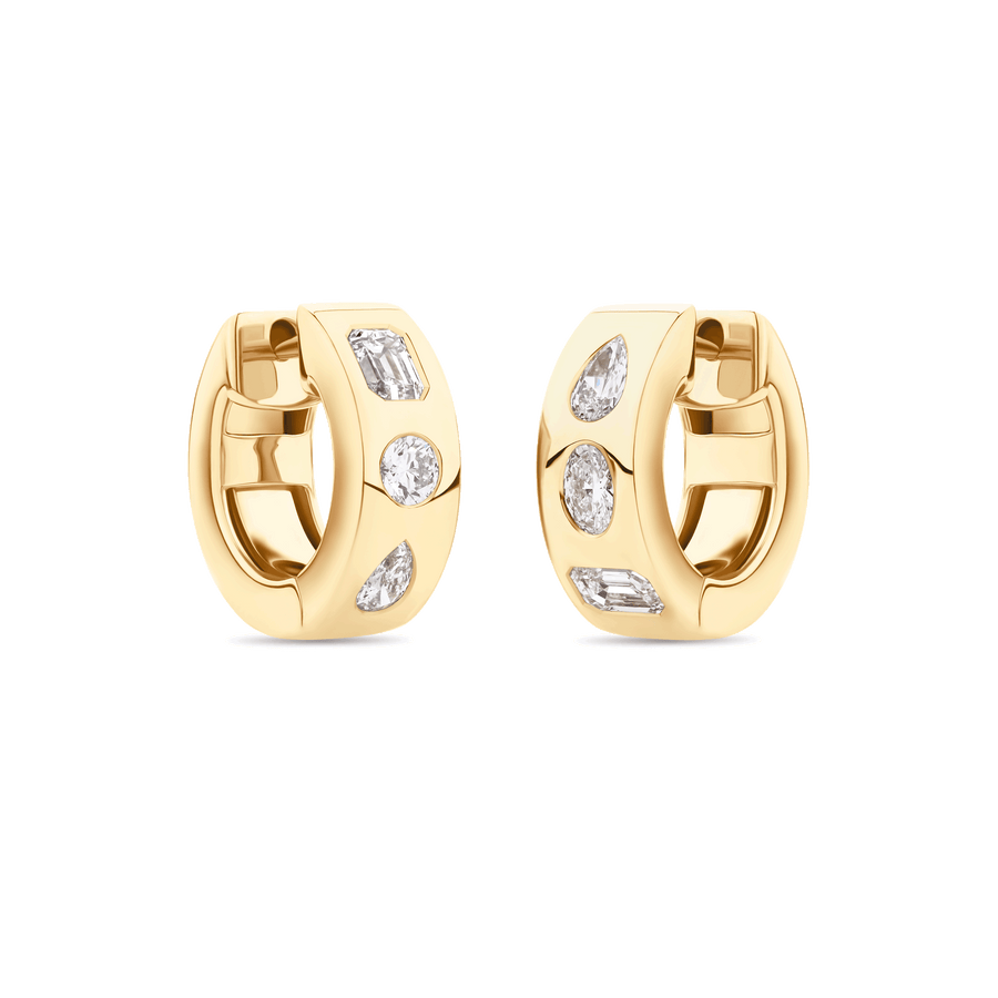 Bold Mixed Shape Diamond Huggie Earrings in 18ct Gold