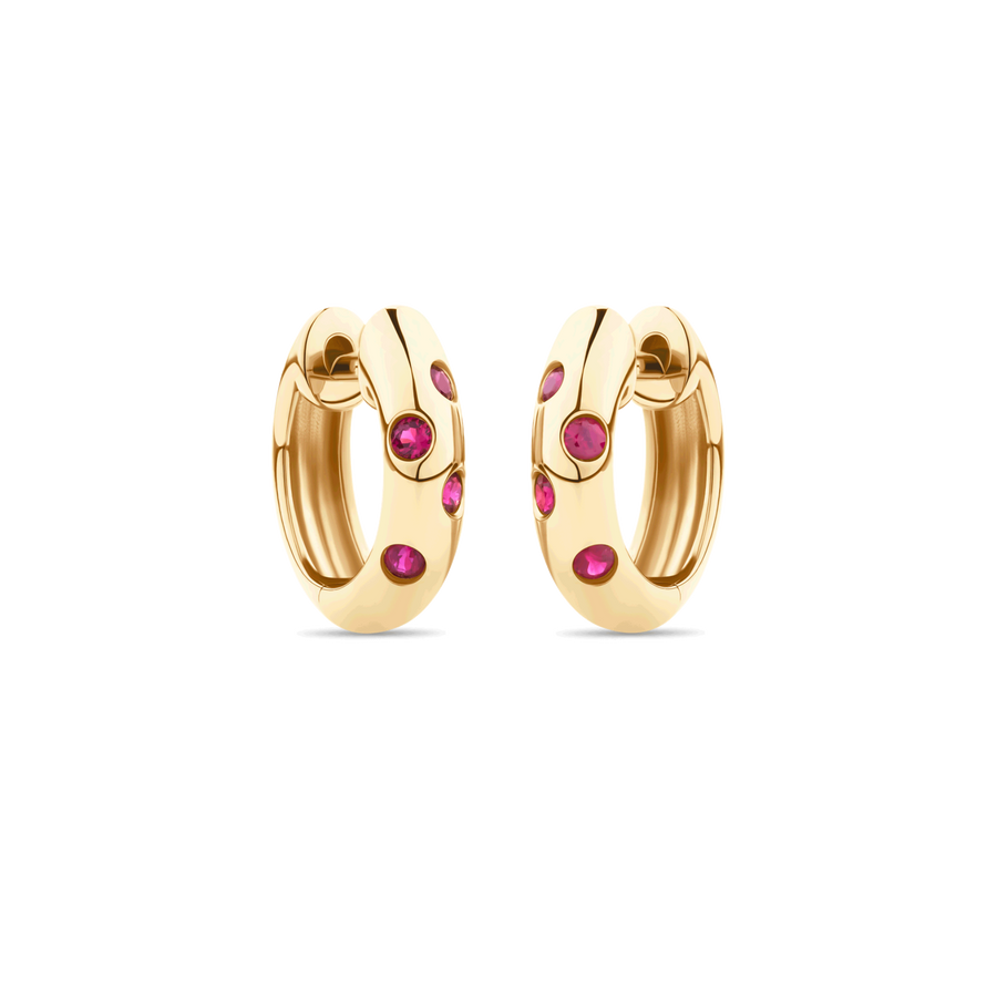 Ruby Dome Huggie Earrings in 18ct Yellow Gold