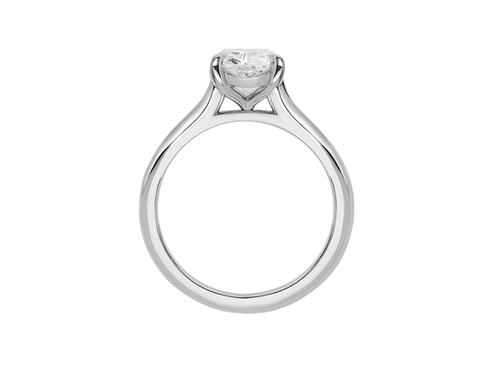 A.G cushion cut solitaire with a round profile band.