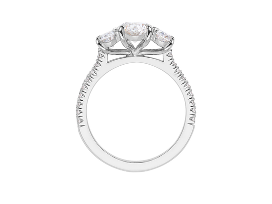 A.G oval cut trilogy with split bead diamond band.