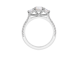 Front view of A.G oval cut trilogy with split bead diamond band.