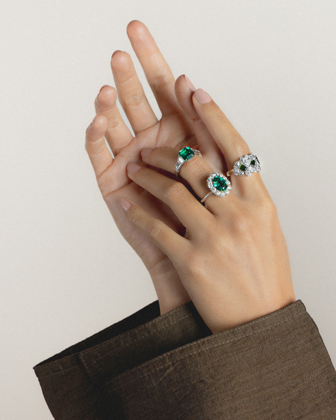 Green Asscher Cut Emerald and Diamond Ring