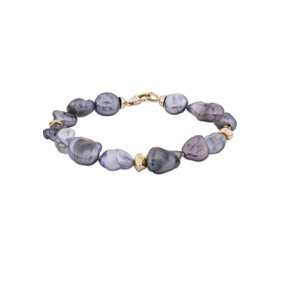 Dark Keshi Pearl and 24ct Gold Bracelet