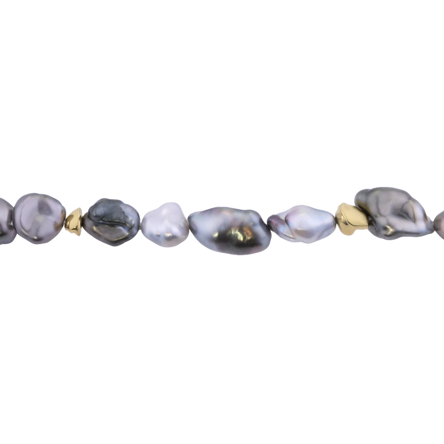 Dark Keshi Pearl and 24ct Gold Bracelet
